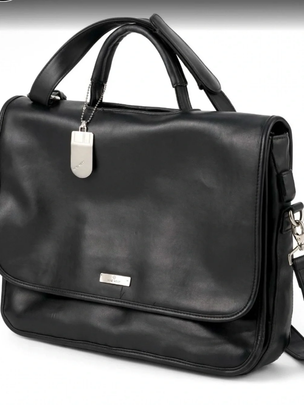 Nine West Black Faux Leather Messenger Bag - Professional Briefcase